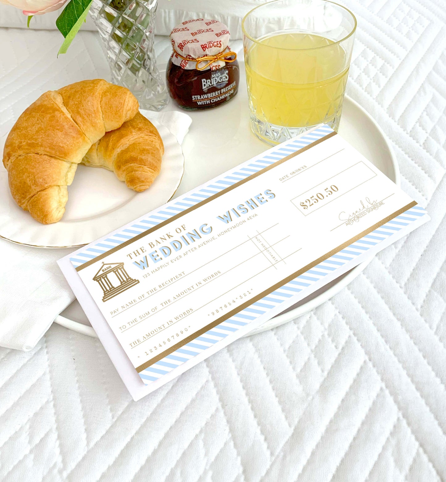 Stripe Blue | Printable Wedding Wishes Custom Gift Voucher Template