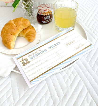 Stripe Blue | Printable Wedding Wishes Custom Gift Voucher Template