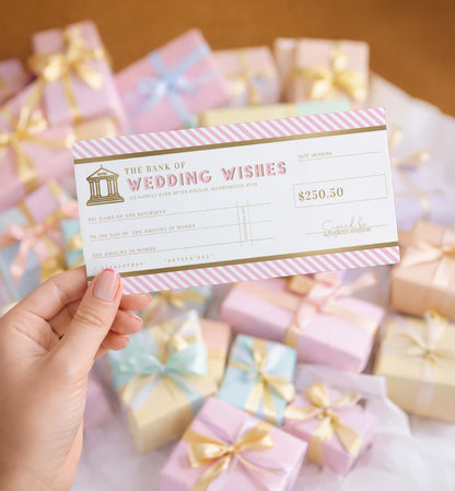 Stripe Pink | Printable Wedding Wishes Custom Gift Voucher Template