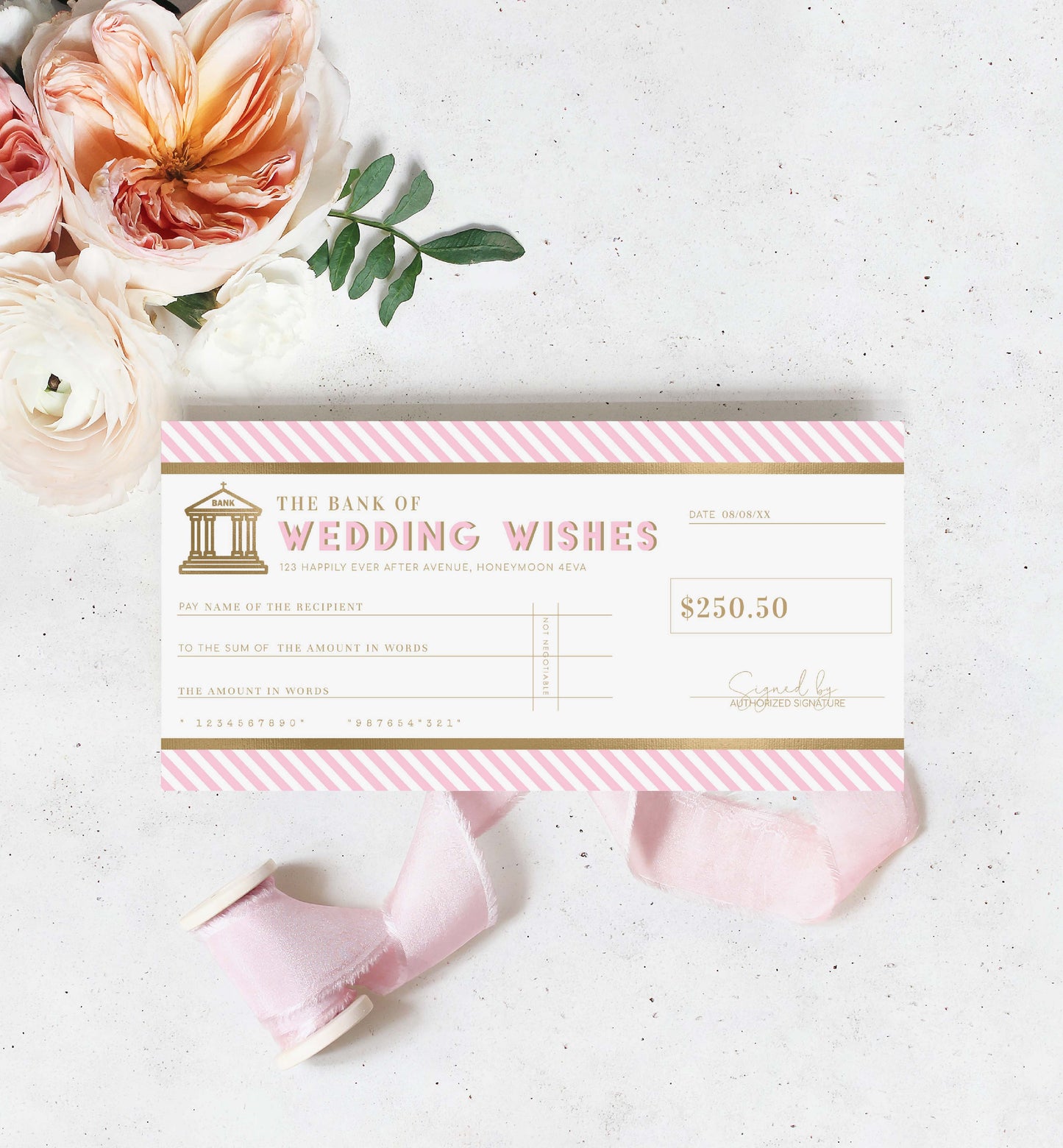 Stripe Pink | Printable Wedding Wishes Custom Gift Voucher Template