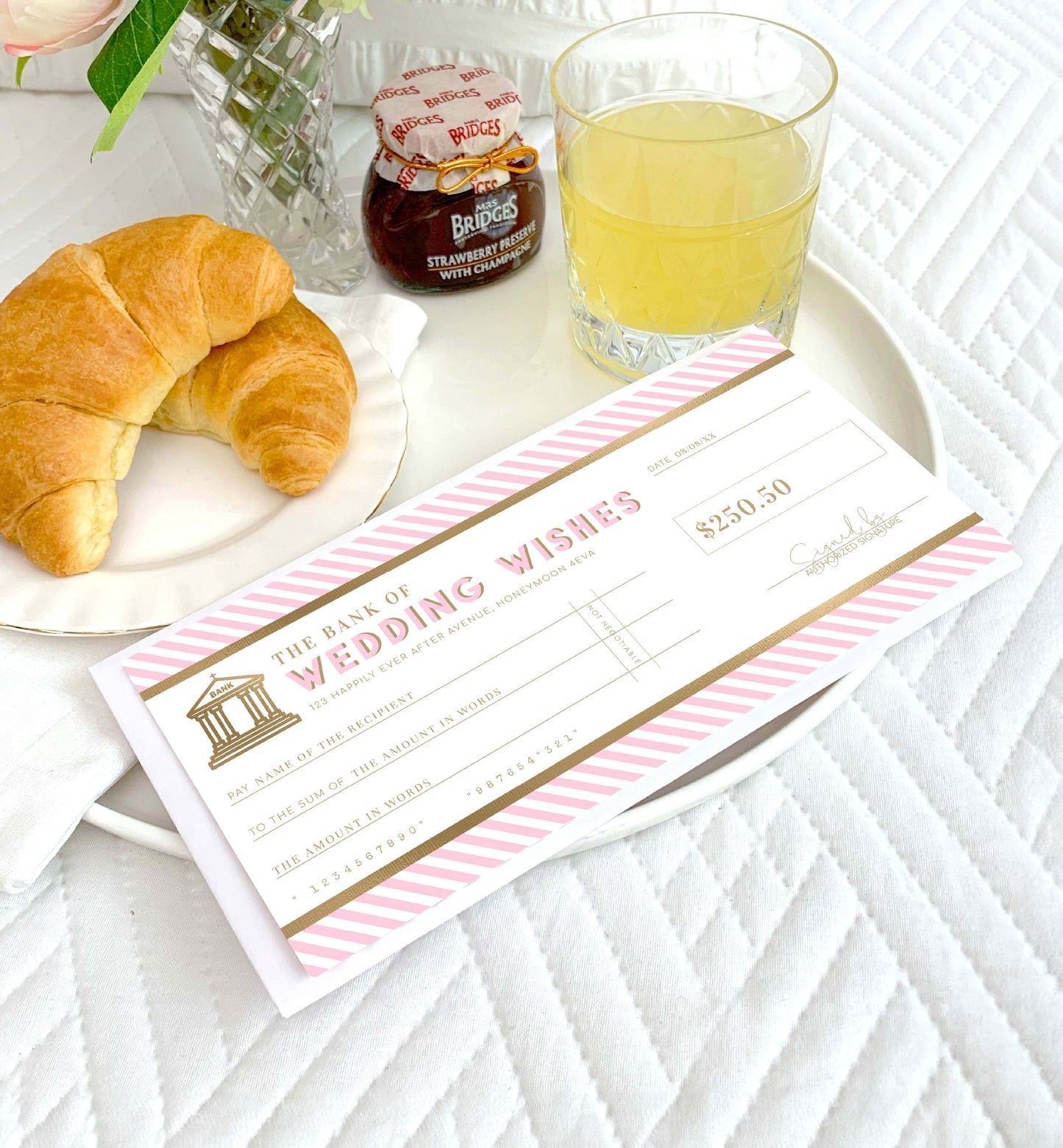 Stripe Pink | Printable Wedding Wishes Custom Gift Voucher Template