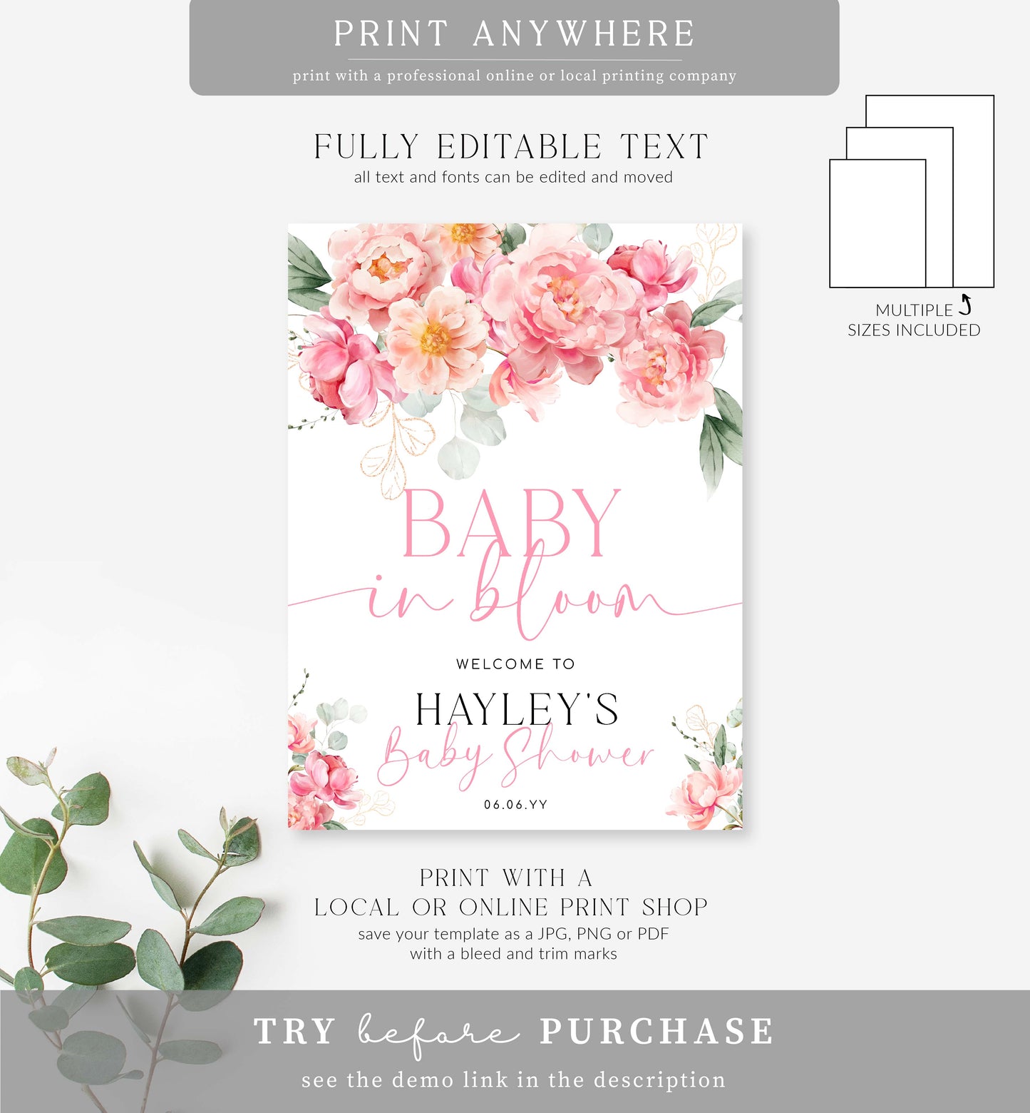 Piper Floral White | Printable Welcome Sign Template