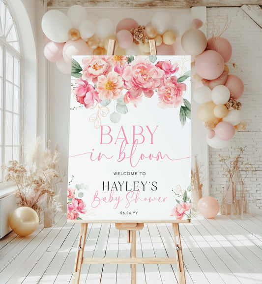 Baby In Bloom Baby Shower Welcome Sign, Hot Pink Peony, Printable Baby Shower Welcome Sign, Girl Baby Shower Welcome Sign, Piper
