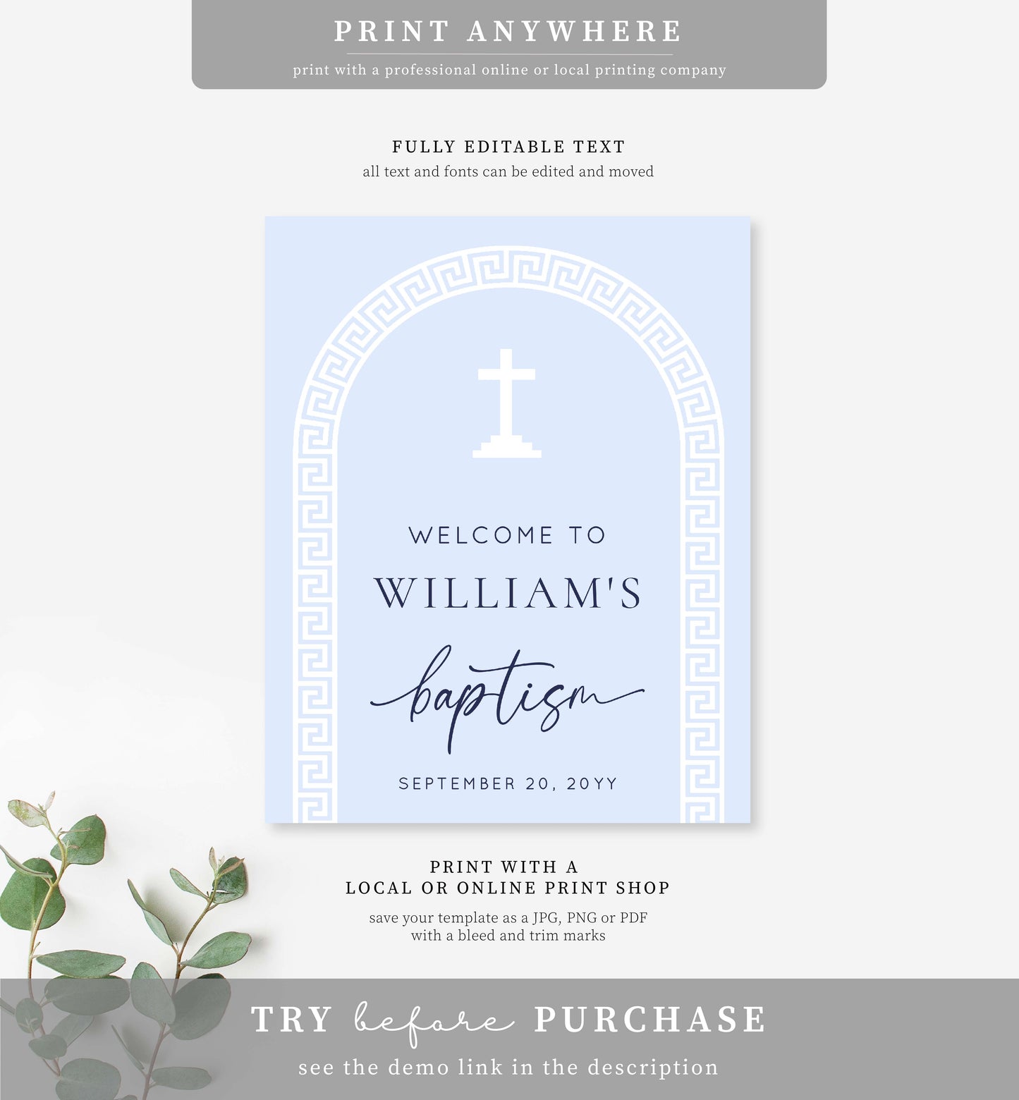 Greek Key Blue White | Printable Welcome Sign Template