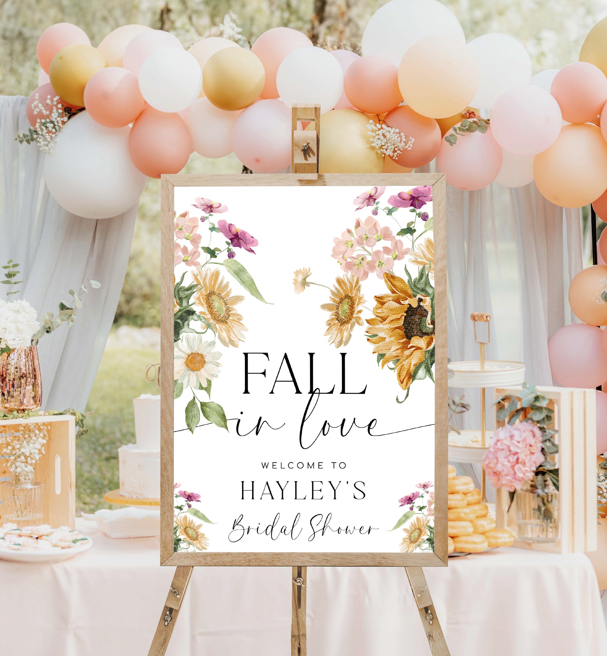Fall In Love Bridal Shower Welcome Sign Template, Printable Sunflower Autumn Floral Bridal Shower, Fall Bachelorette Party, Mews