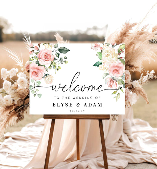 Printable Welcome Sign Landscape, Blush Floral Wedding Sign, Bridal Shower Welcome Sign, Baby Shower Sign, Engagement Sign, Darcy Pink