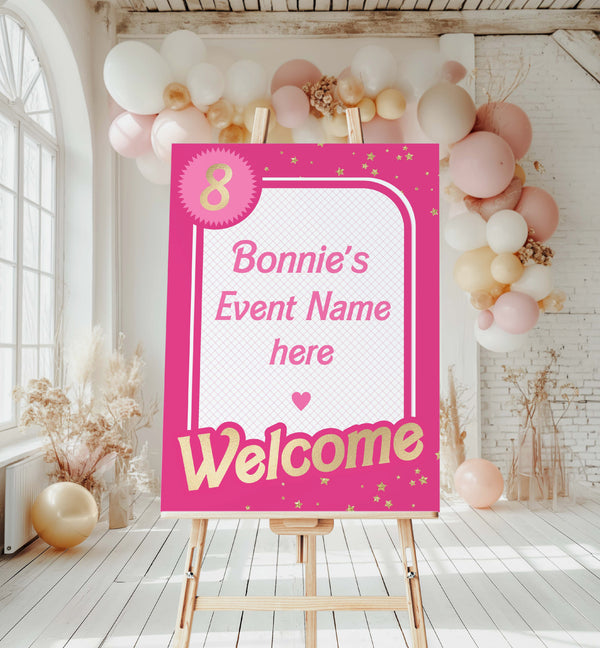 Barbie Party Hot Pink Gold | Printable Welcome Sign Template – Black ...