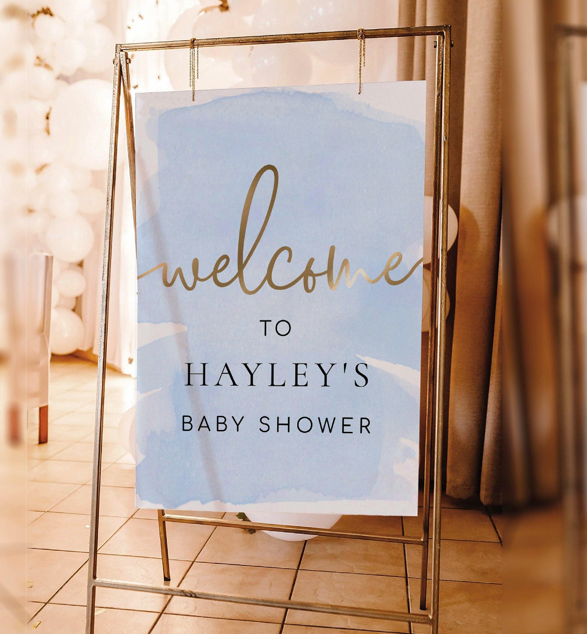 Blue and Gold Welcome Sign, Boy Baby Shower Welcome Sign, Printable First Birthday Sign, Baptism Welcome Sign, Graduation Sign, Watercolour