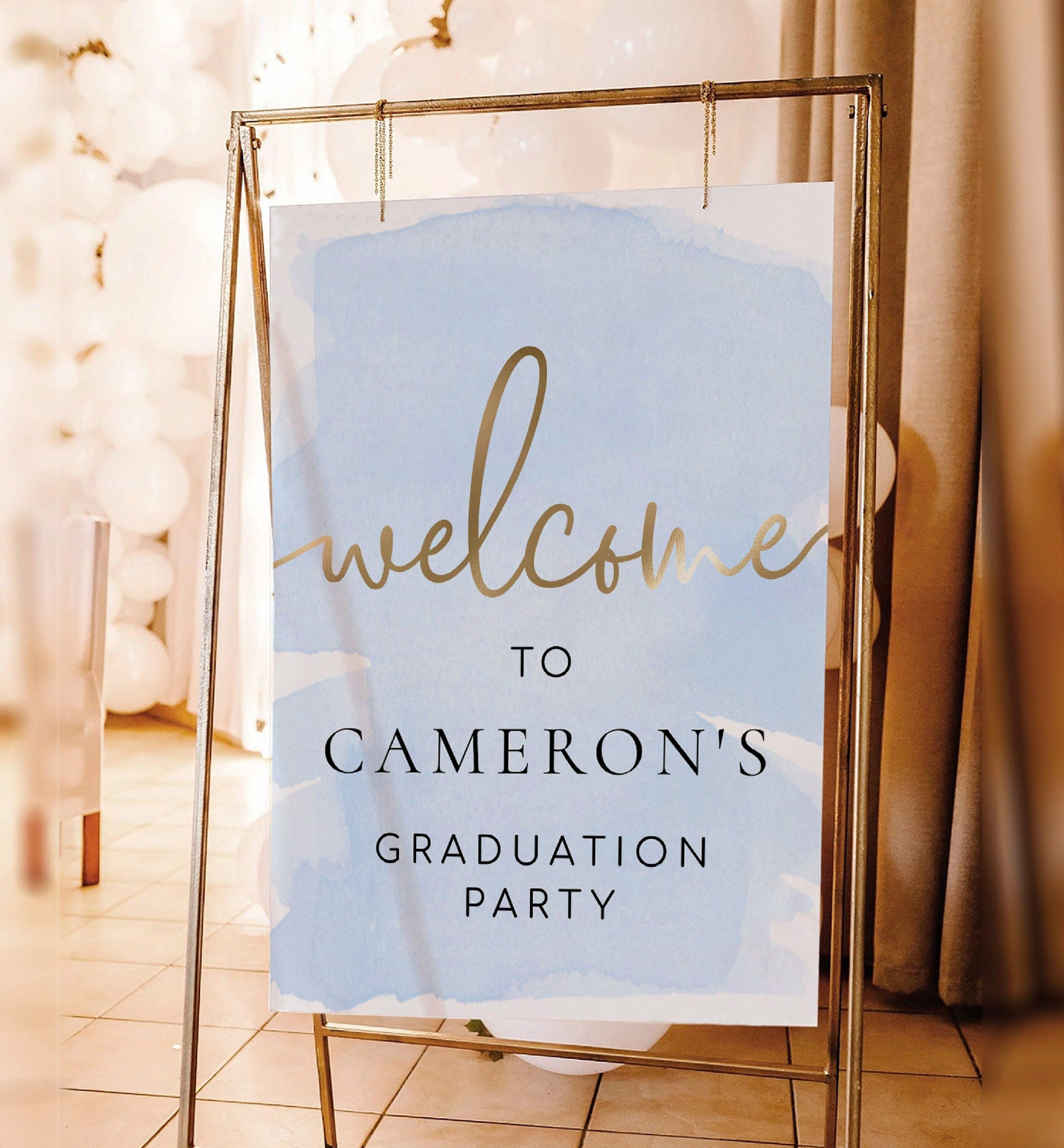 Blue and Gold Welcome Sign, Boy Baby Shower Welcome Sign, Printable First Birthday Sign, Baptism Welcome Sign, Graduation Sign, Watercolour