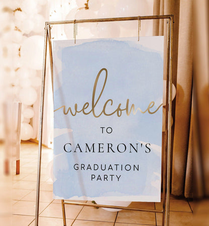 Blue and Gold Welcome Sign, Boy Baby Shower Welcome Sign, Printable First Birthday Sign, Baptism Welcome Sign, Graduation Sign, Watercolour