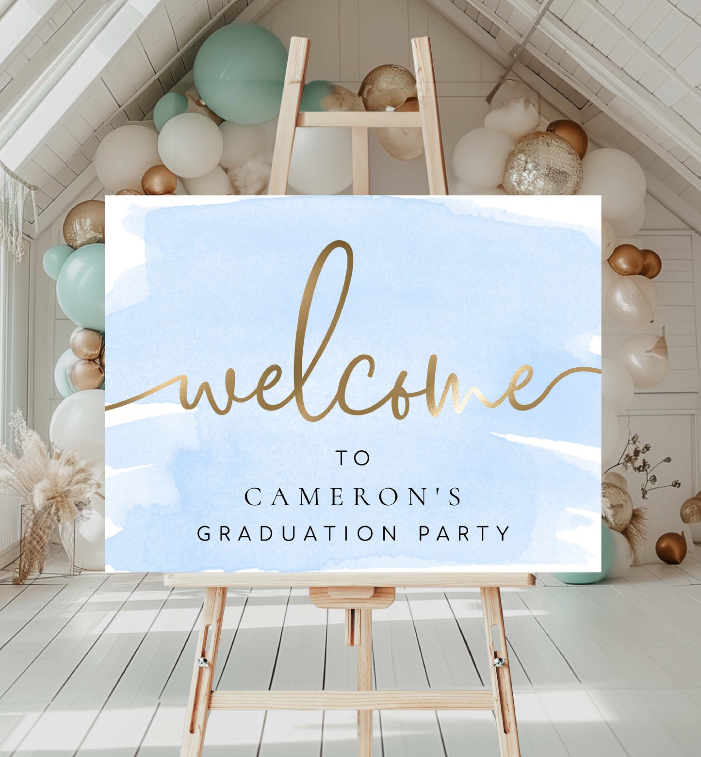 Blue and Gold Welcome Sign, Boy Baby Shower Welcome Sign, Printable First Birthday Sign, Baptism Welcome Sign, Graduation Sign, Watercolour