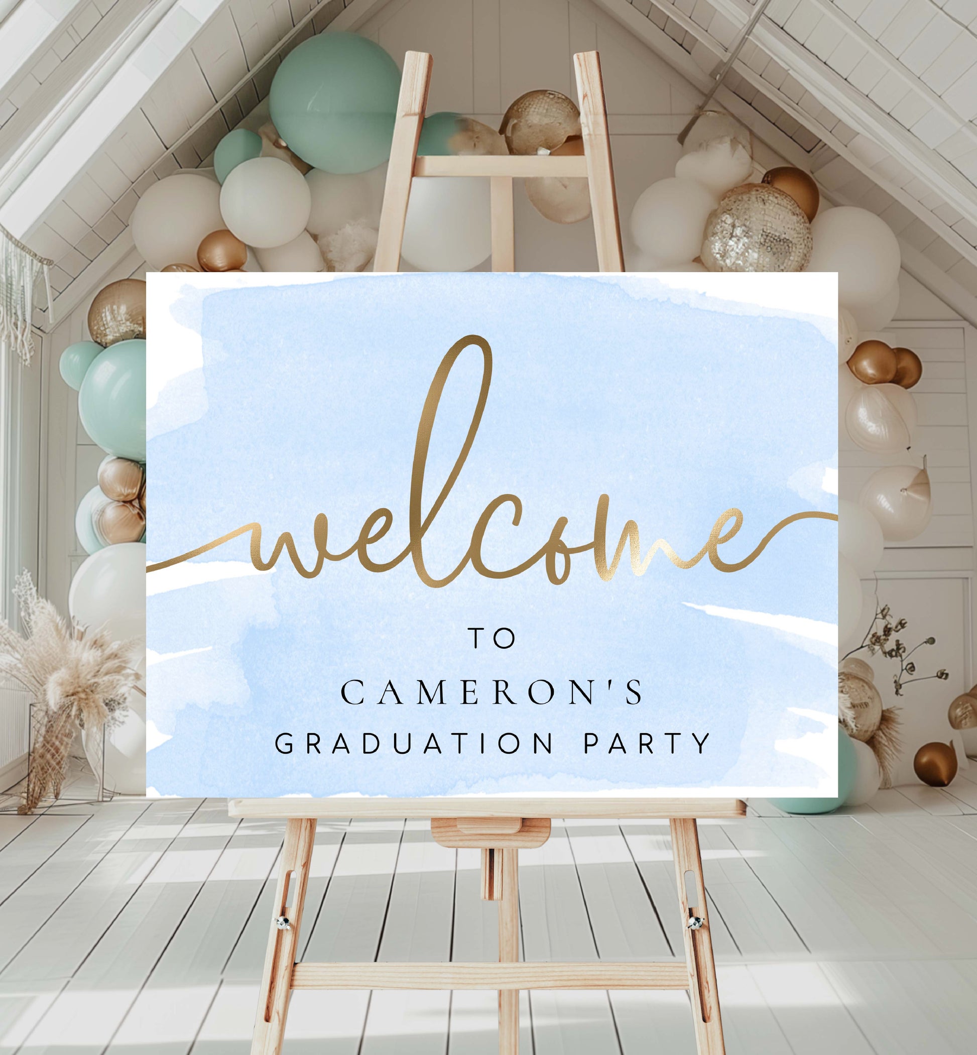 Blue and Gold Welcome Sign, Boy Baby Shower Welcome Sign, Printable First Birthday Sign, Baptism Welcome Sign, Graduation Sign, Watercolour