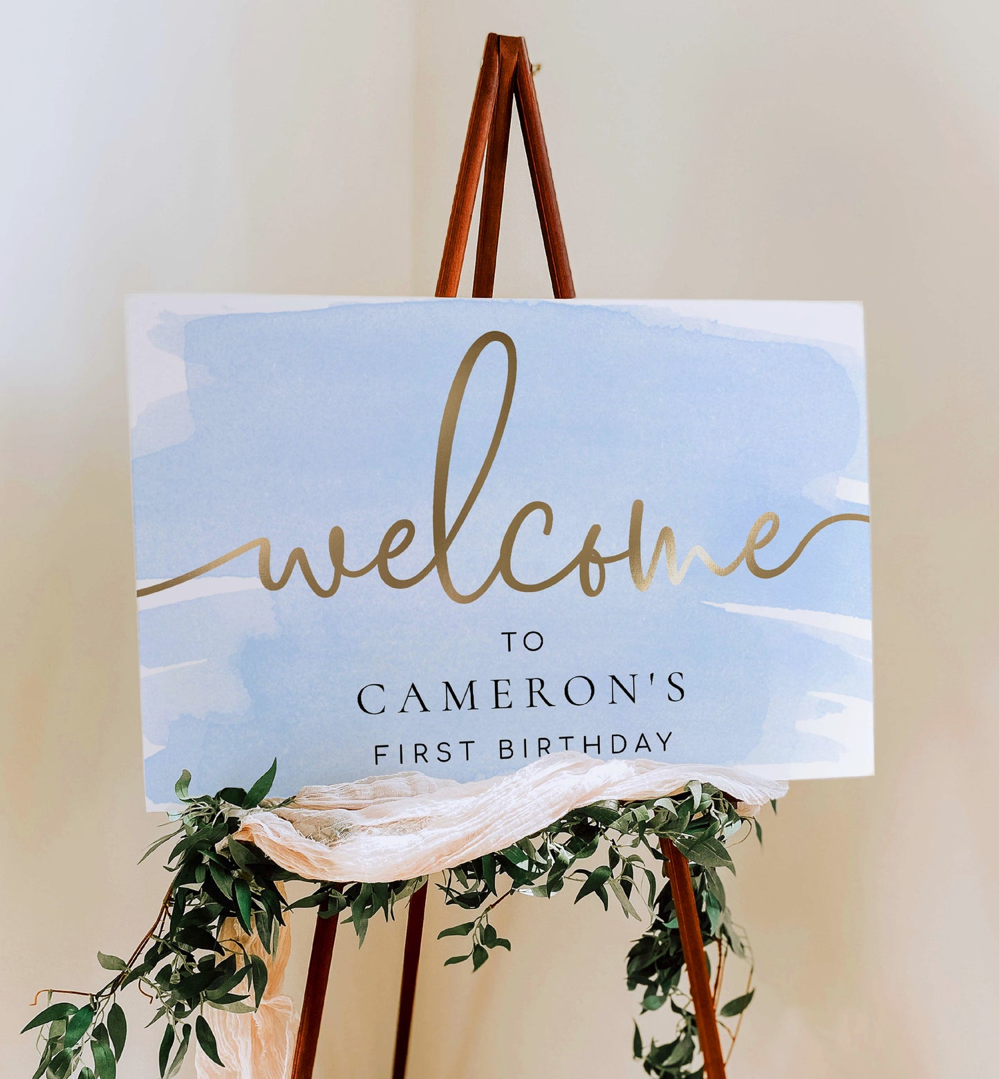 Blue and Gold Welcome Sign, Boy Baby Shower Welcome Sign, Printable First Birthday Sign, Baptism Welcome Sign, Graduation Sign, Watercolour