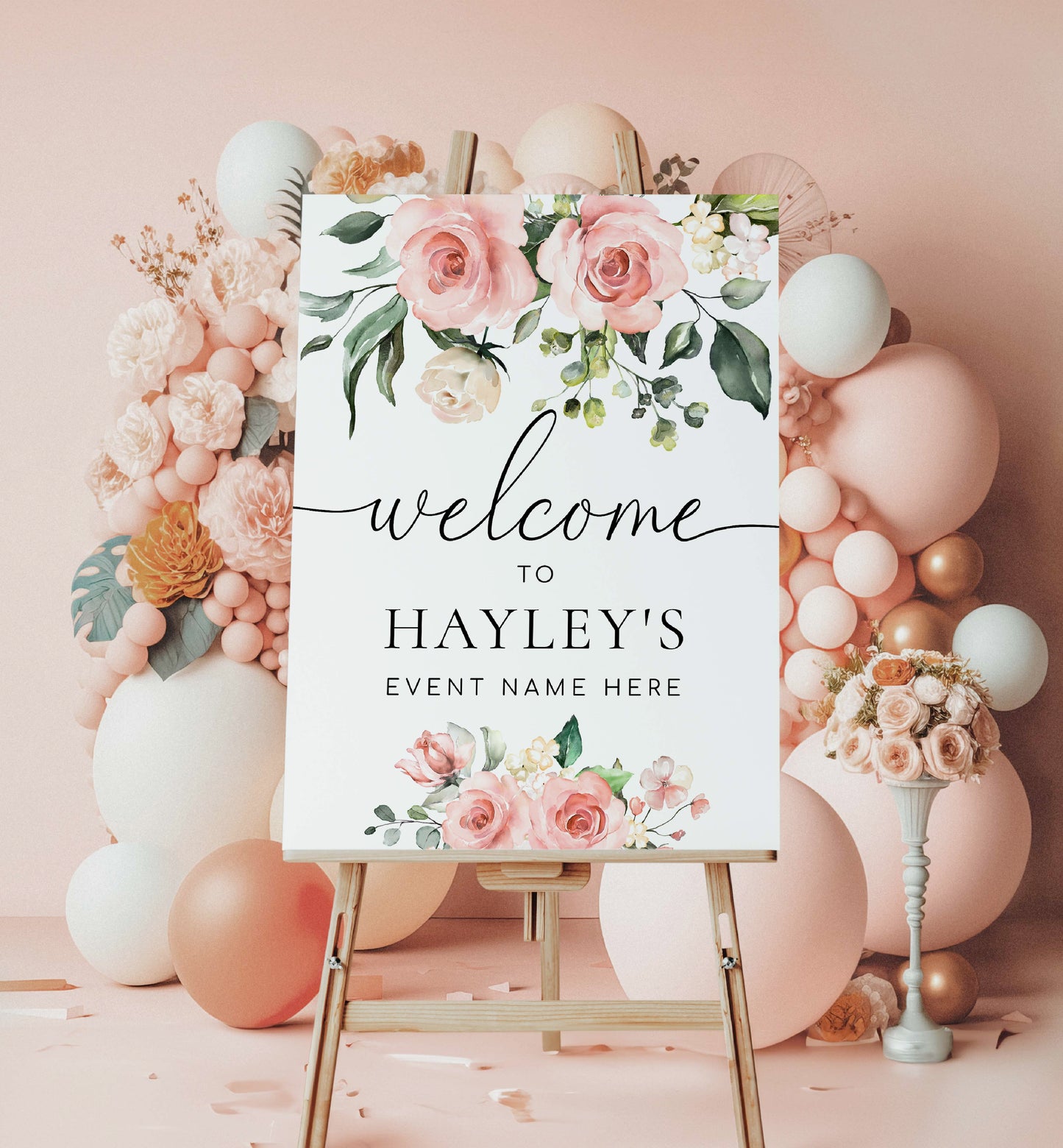 Printable Bridal Shower Welcome Sign, Blush Floral Baby Shower Welcome Sign, Wedding Welcome Sign, Darcy Floral Pink