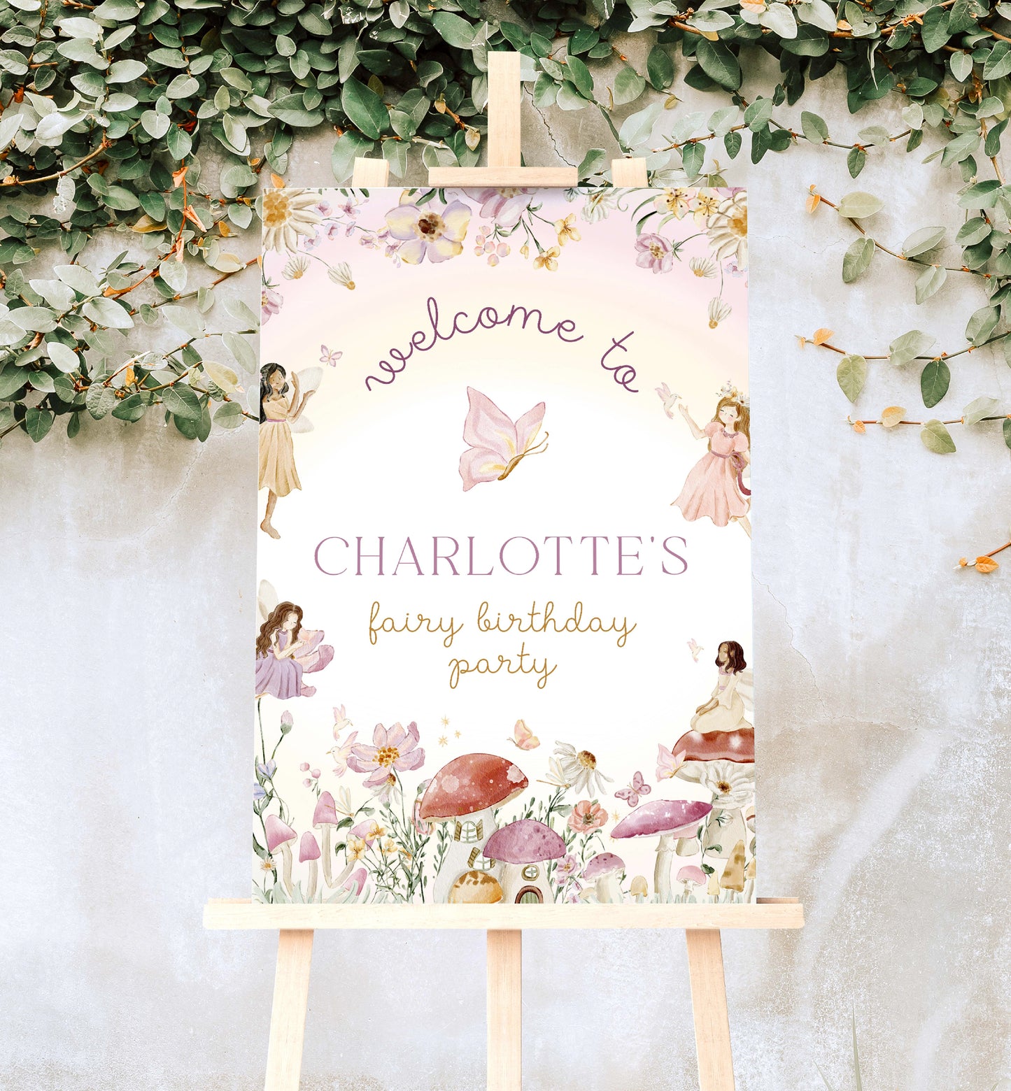 Printable Fairy Party Welcome Sign, Printable Fairy Garden Girl's First Birthday Welcome Sign, Fairy Princess Party, Mushroom Toadstool