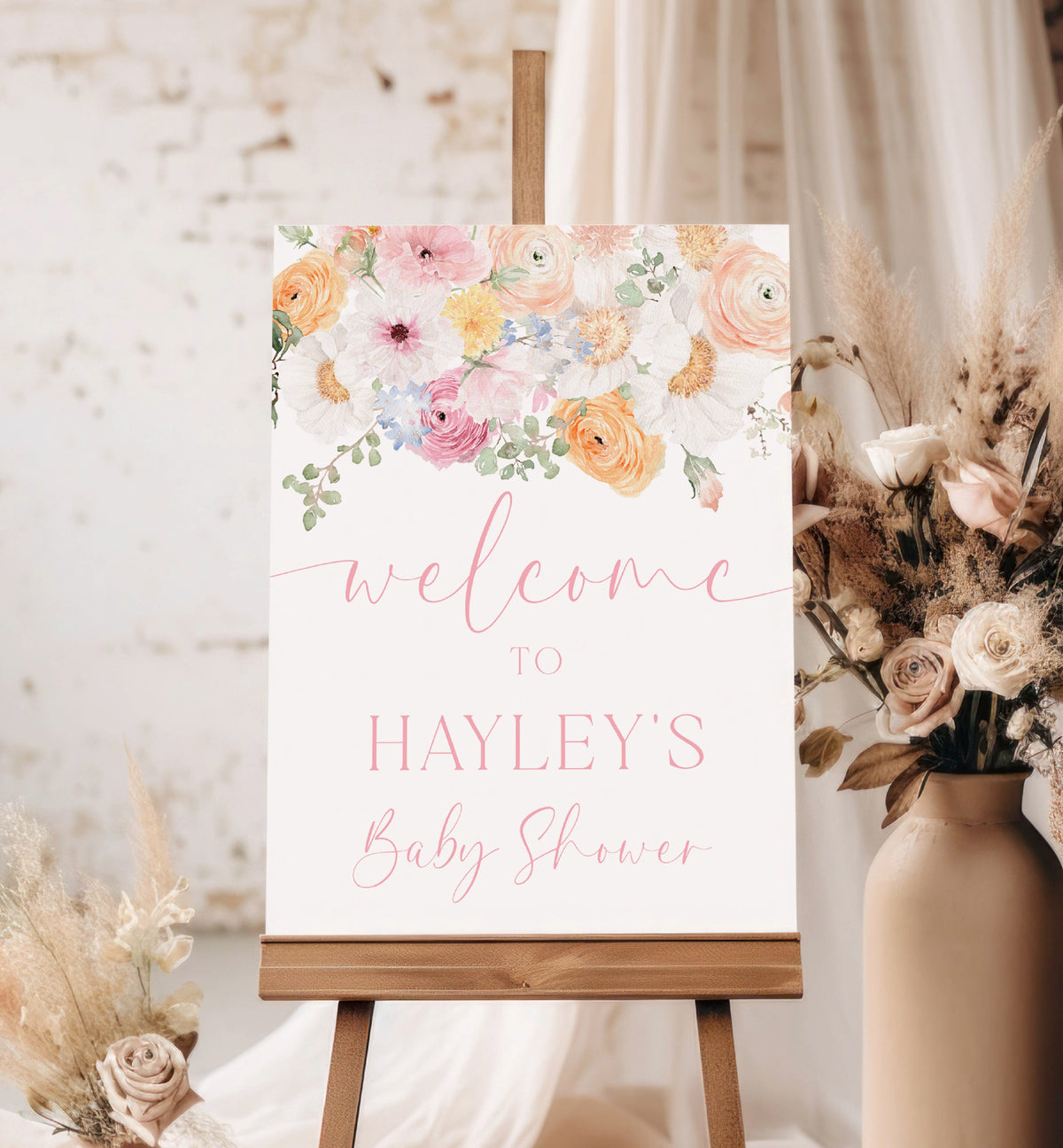 Welcomesign Client Day Millie Floral White | Printable Welcome Sign Template – Black Bow Studio