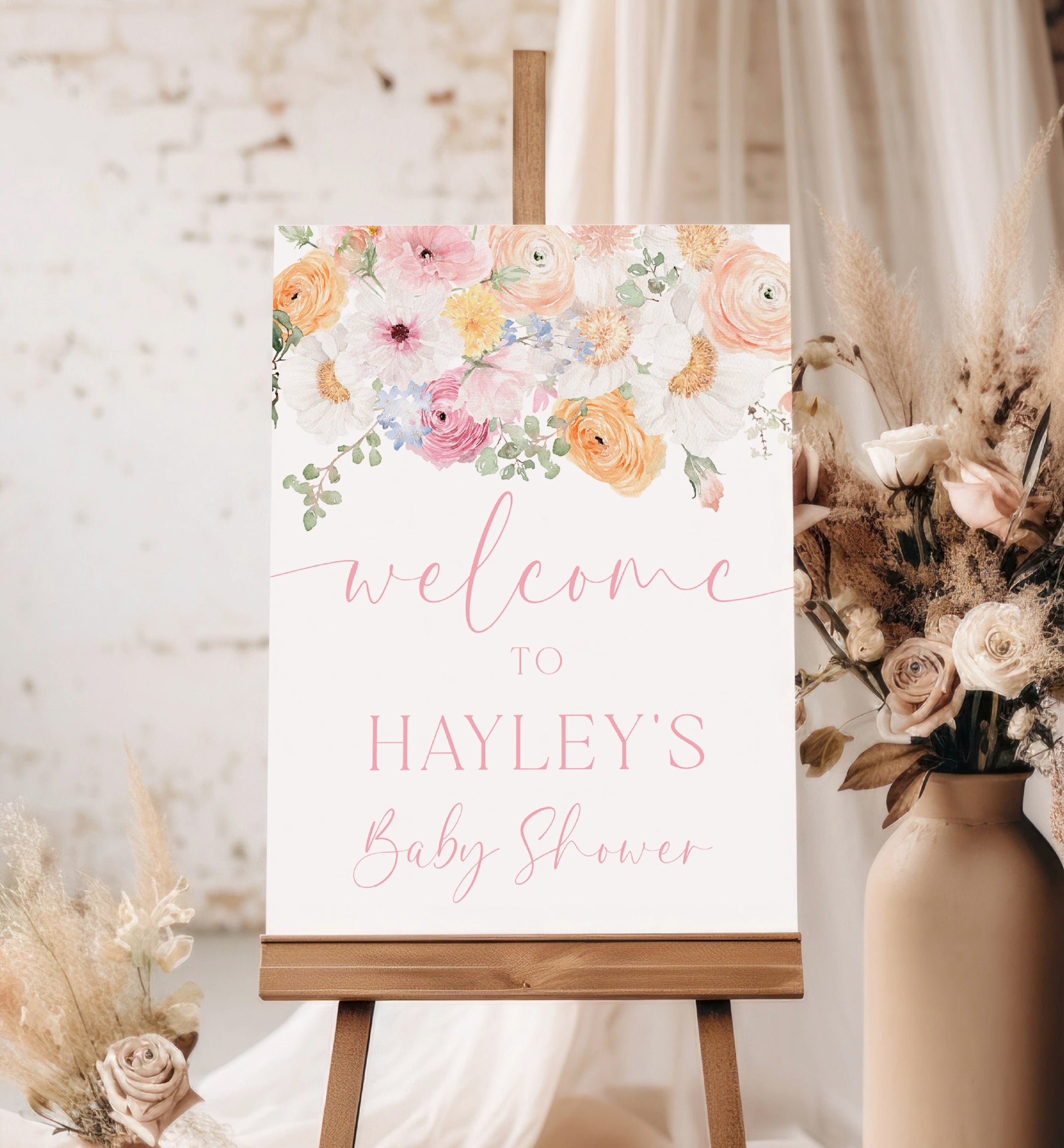 Printable Welcome Sign Template, Printable Spring Floral Baby Shower Welcome Sign, Wildflower Floral Girl Baby Shower Welcome Sign, Millie