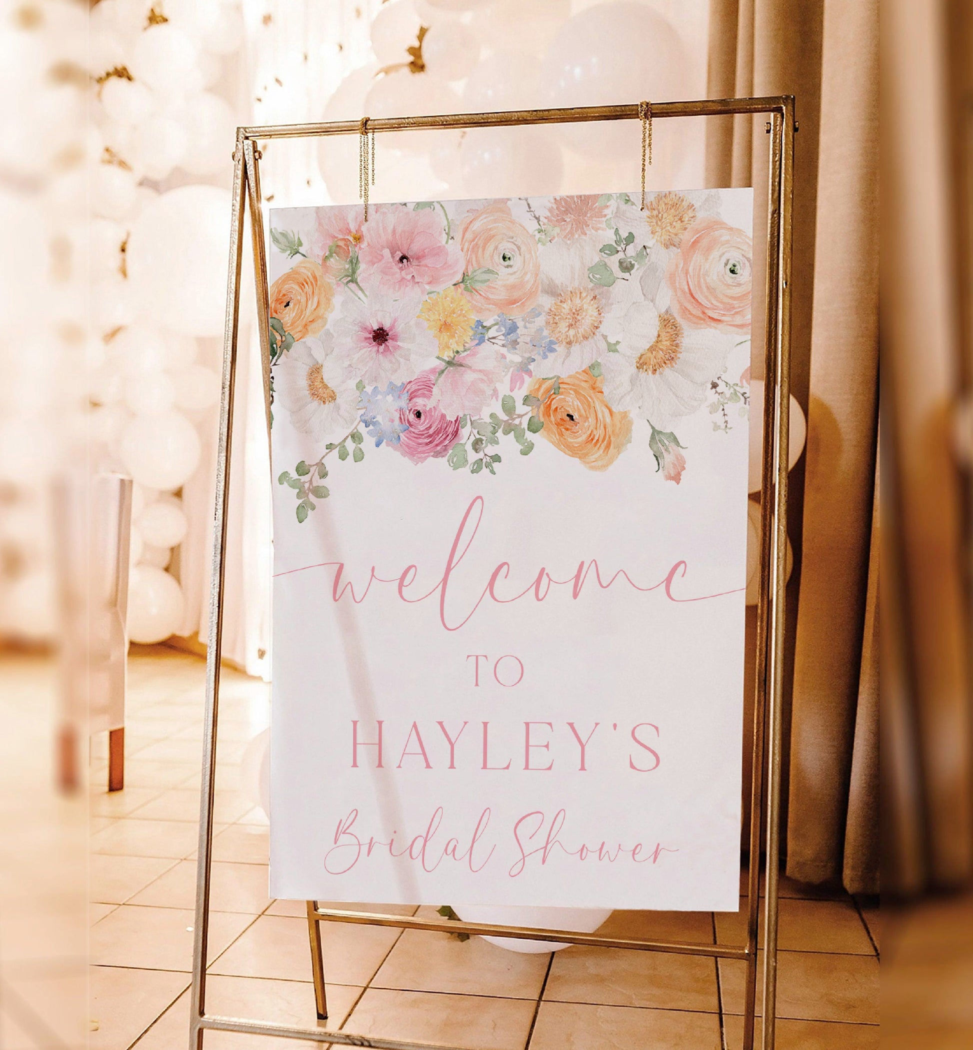 Printable Welcome Sign Template, Printable Spring Floral Baby Shower Welcome Sign, Wildflower Floral Girl Baby Shower Welcome Sign, Millie