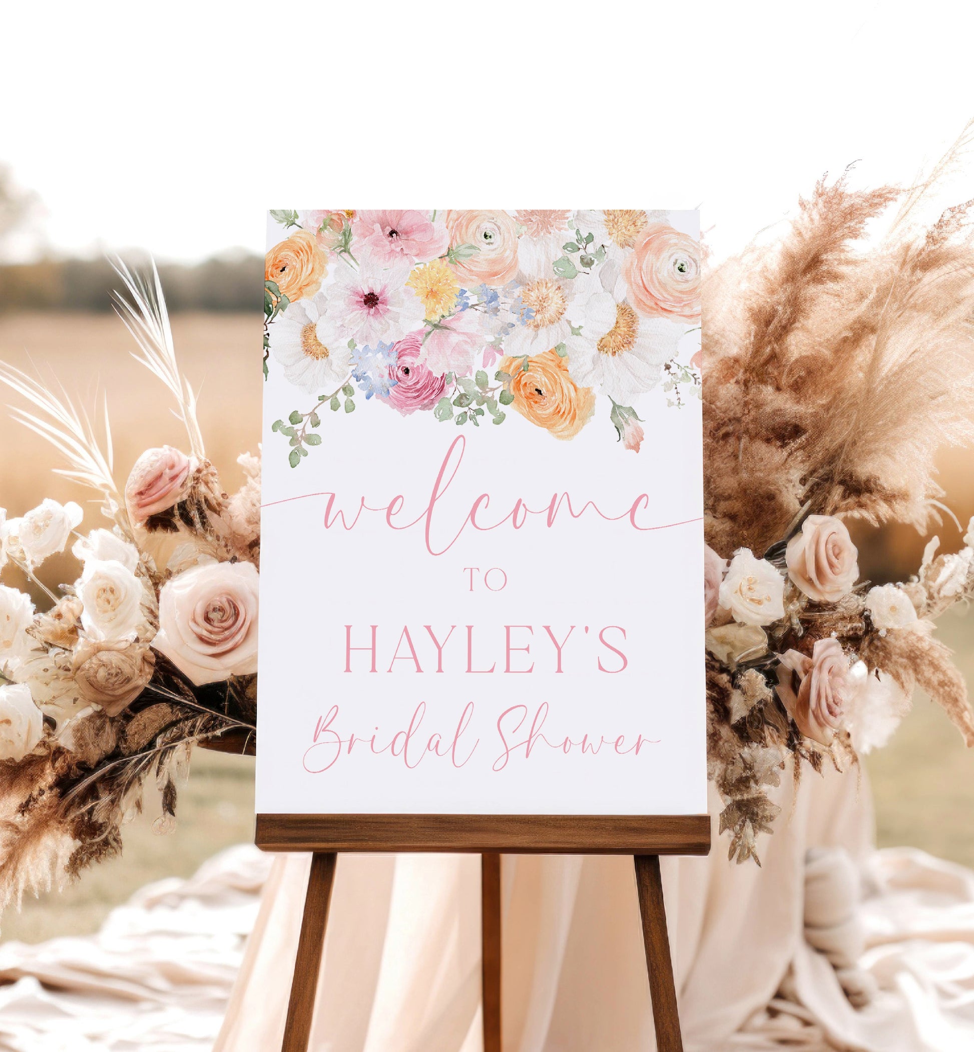 Printable Welcome Sign Template, Printable Spring Floral Bridal Shower Welcome Sign, Pink Wildflower Floral Hens Party Welcome Sign, Millie