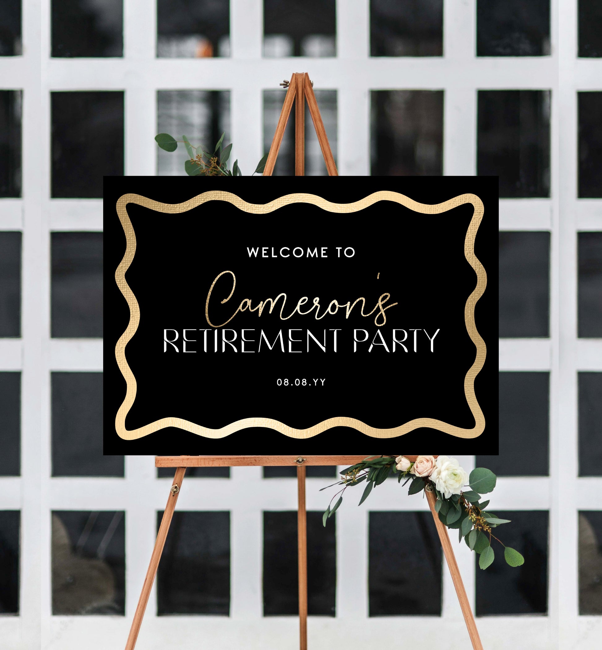 Printable Welcome Sign, Black Gold Wave, Printable Unisex Birthday Welcome Sign, Male Party Welcome Sign, Retirement Party, Curvy Line