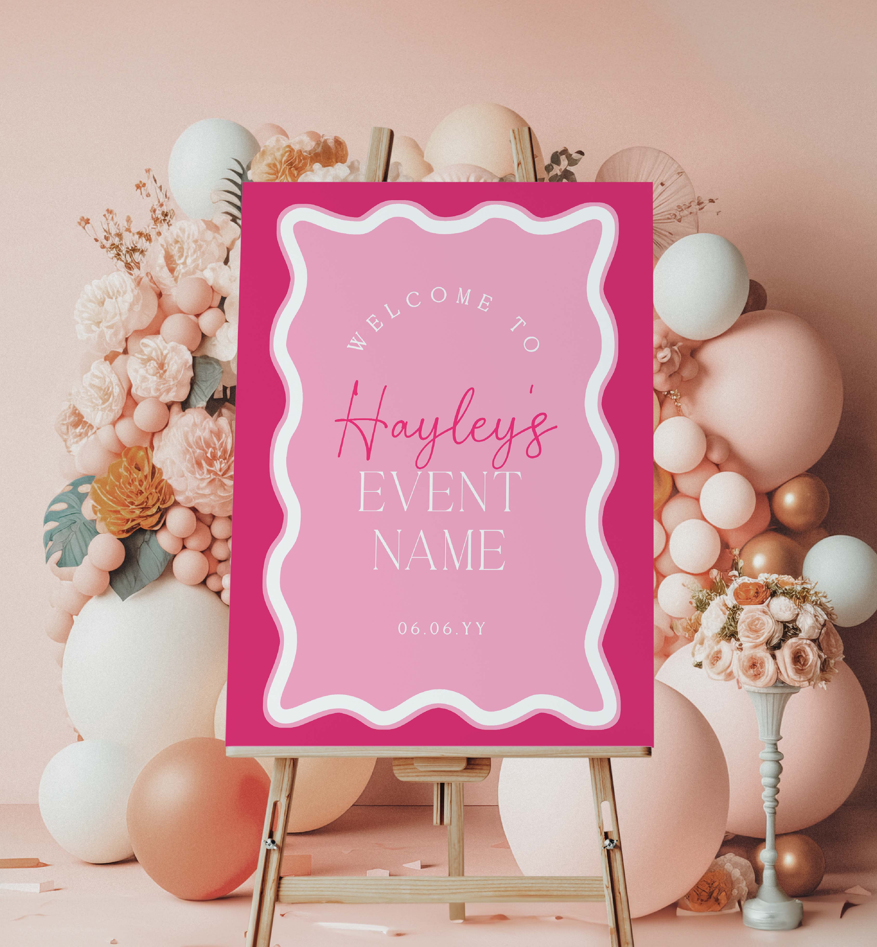Pink Sign Example Wave Hot Pink | Printable Welcome Sign Template – Black Bow Studio
