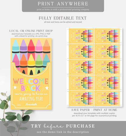 Pencil | Printable Welcome Back Crayon Favour Tag Template