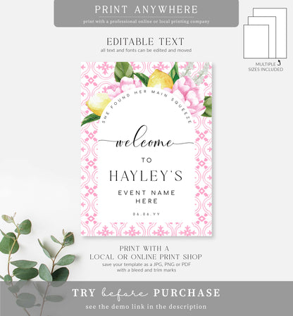 The Med Pink Lemons | Printable Welcome Sign Template