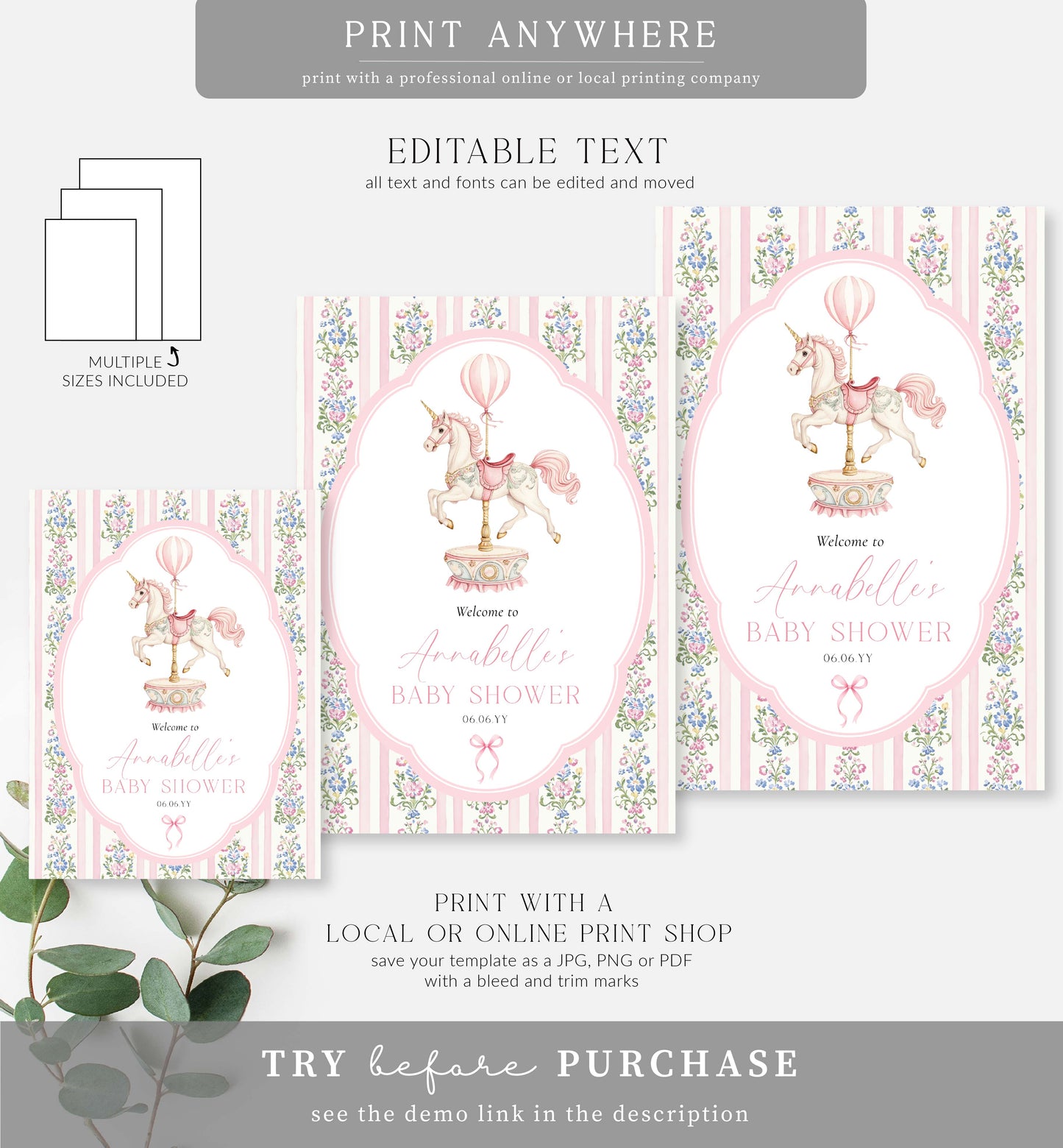 Carousel Pink | Printable Welcome Sign Template