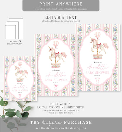 Carousel Pink | Printable Welcome Sign Template