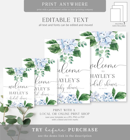 Ferras Blossom Blue | Printable Welcome Sign Template