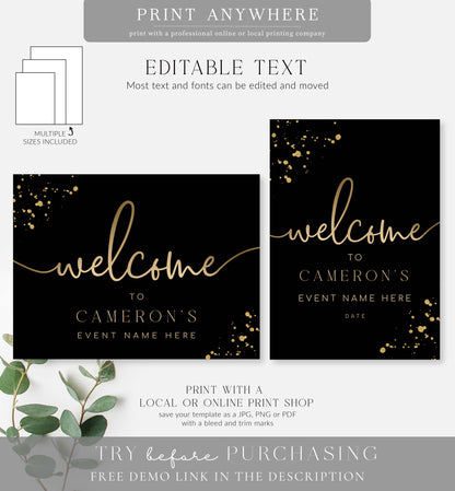 Paintly Black Gold | Printable Welcome Sign
