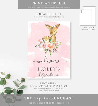 Oh Deer Pink | Printable Welcome Sign Template