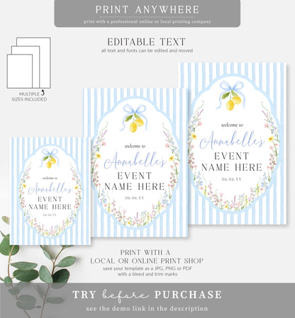 Posey Blue | Printable Welcome Sign Template