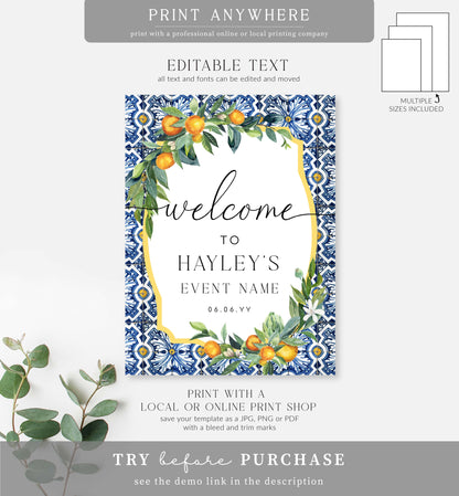 Positano Oranges | Printable Welcome Sign Template