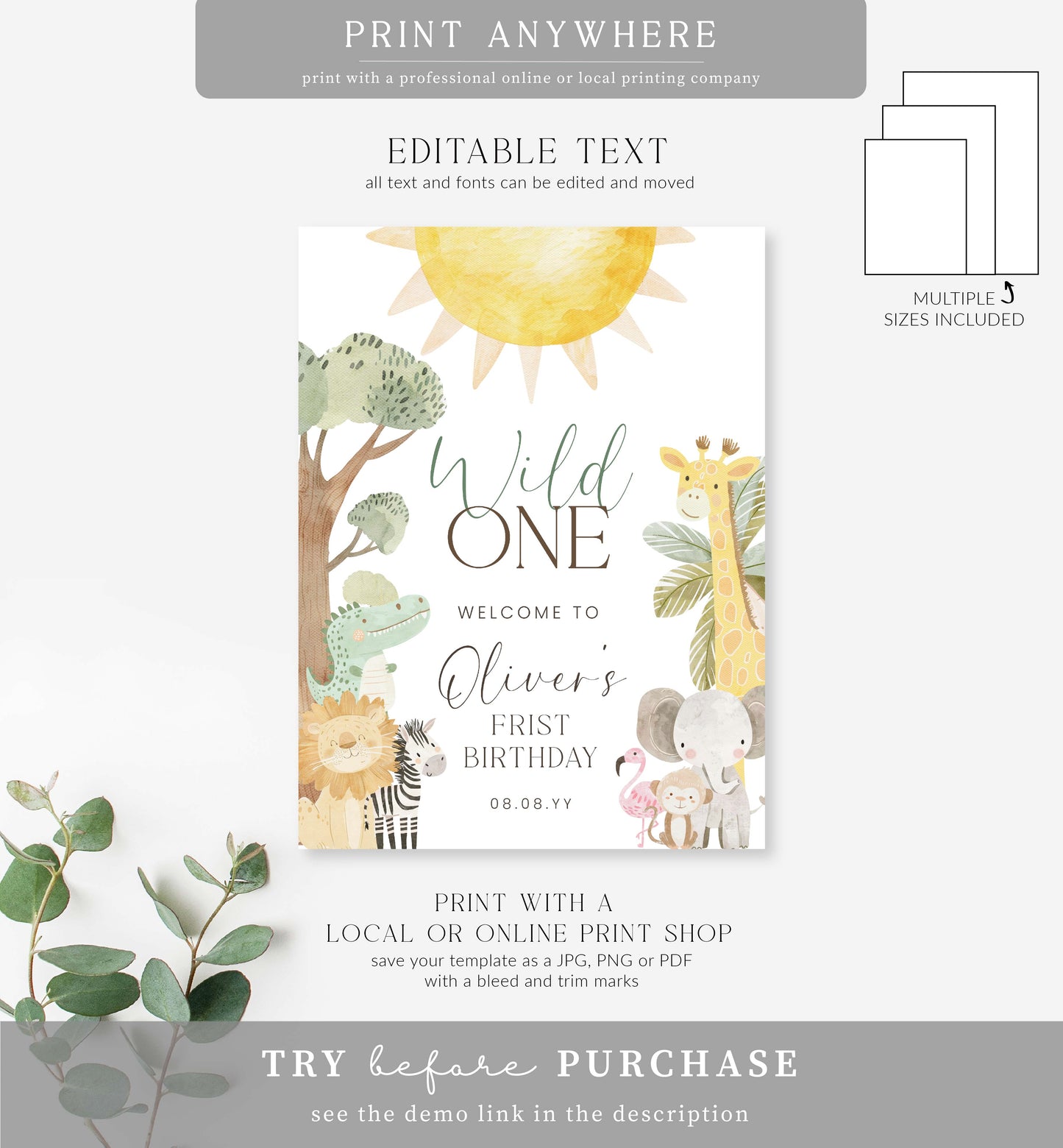 Nyala Safari | Printable Wild One Welcome Sign Template