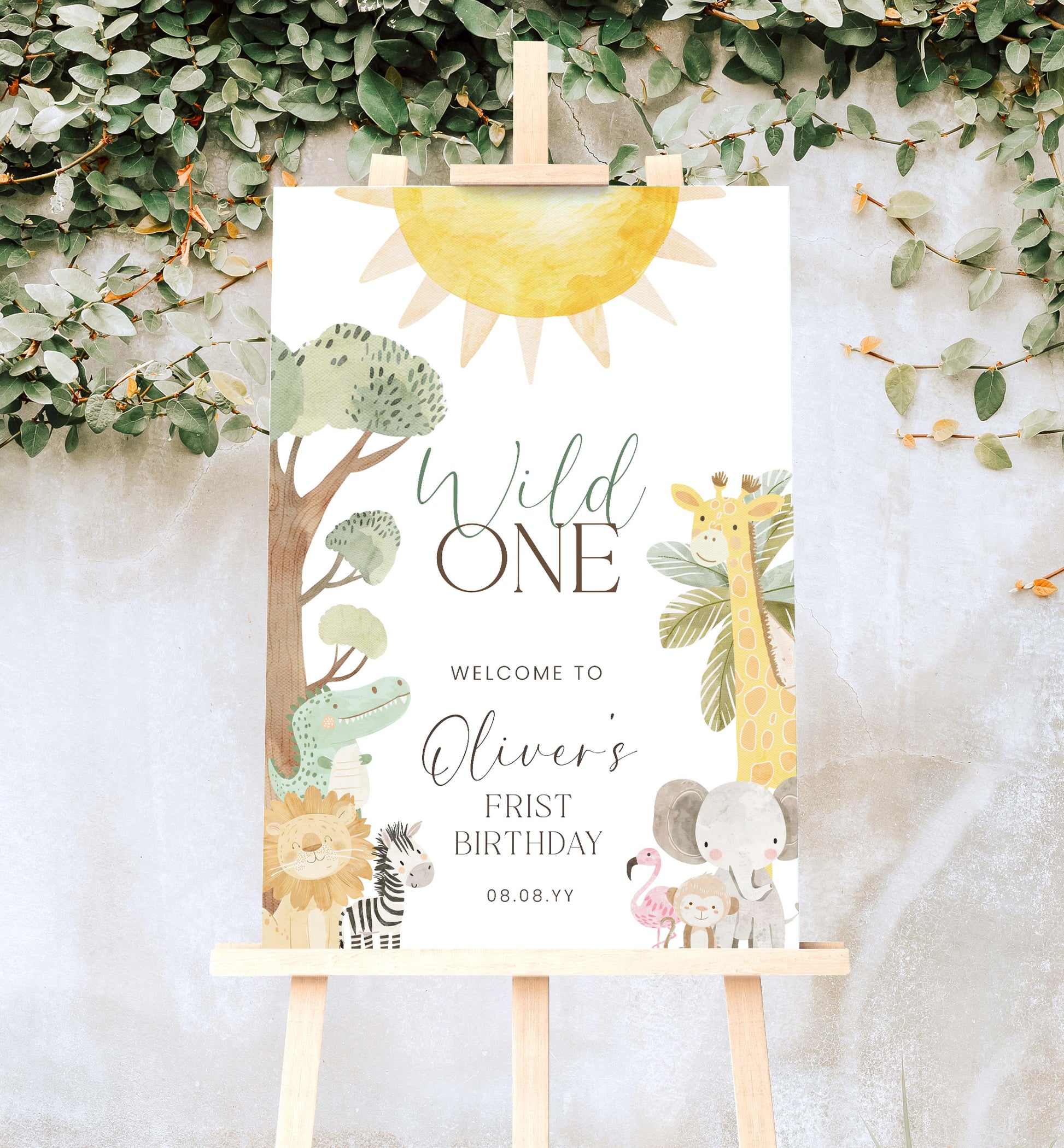 Printable First Birthday Welcome Sign, Safari 1st Birthday Party Sign, Boy Zoo Animal Welcome Sign, Jungle Animals Birthday, Nyala