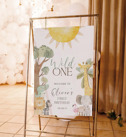 Printable First Birthday Welcome Sign, Safari 1st Birthday Party Sign, Boy Zoo Animal Welcome Sign, Jungle Animals Birthday, Nyala