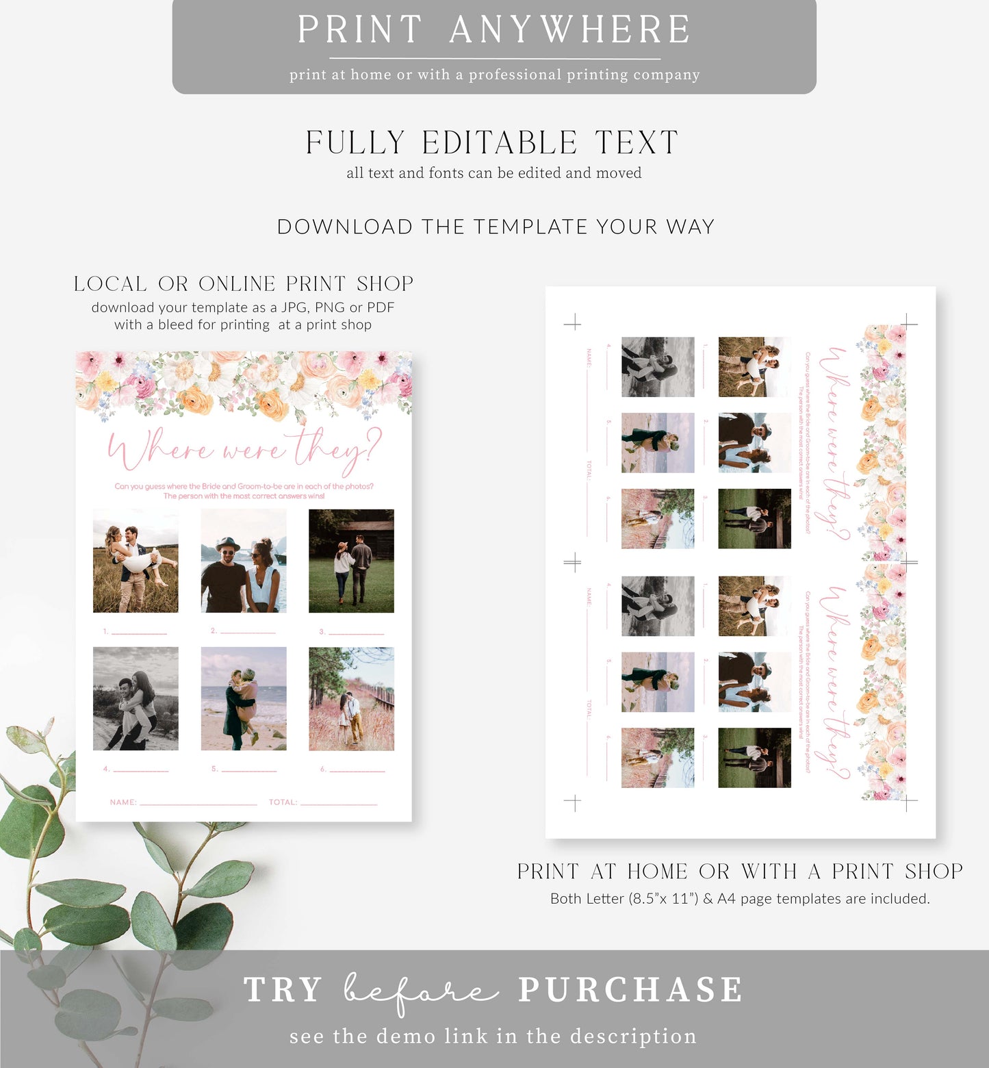 Millie Floral | Printable Where Were They Photo Bridal Shower Game Template