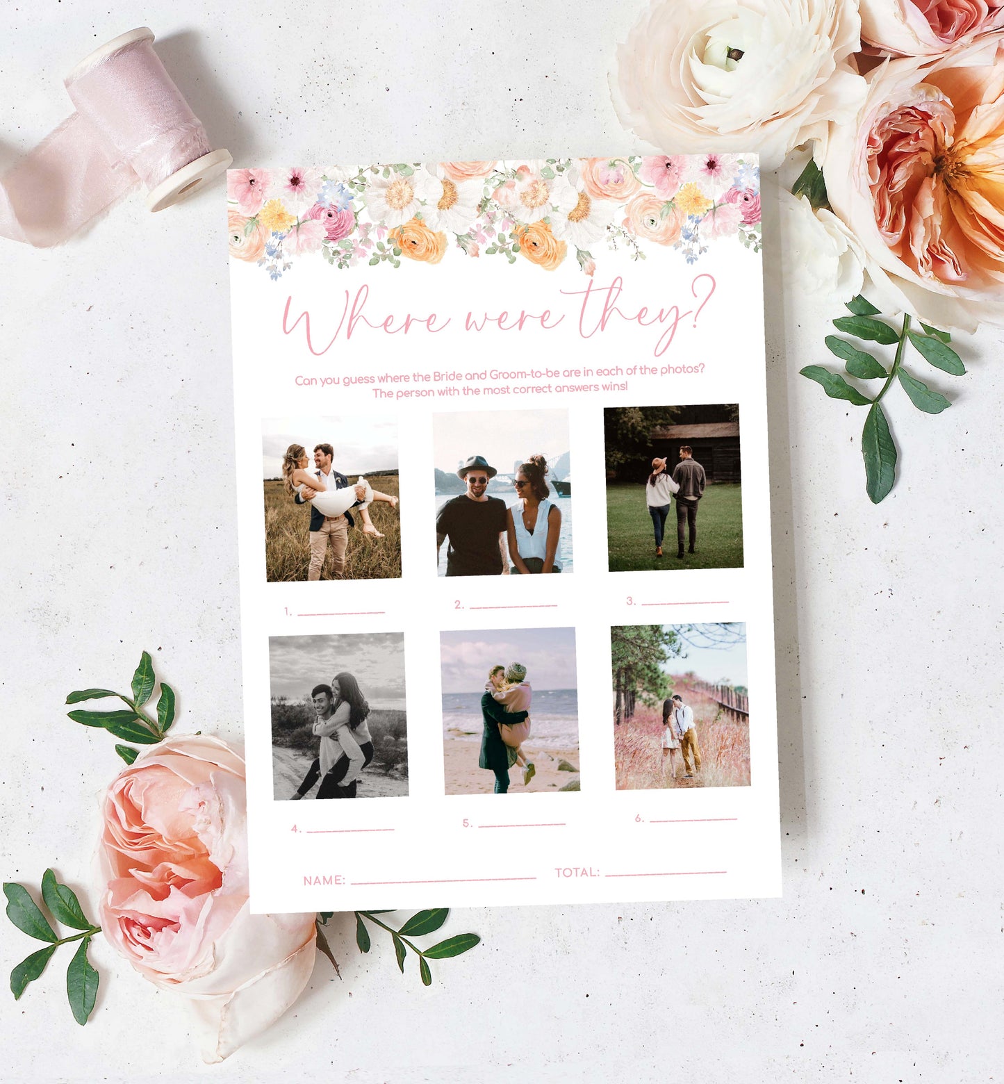 Where Were They Photo Game, Printable Holiday Destination Photo Guessing Game, Spring Floral Bridal Shower Game, Couples Shower Game, Millie