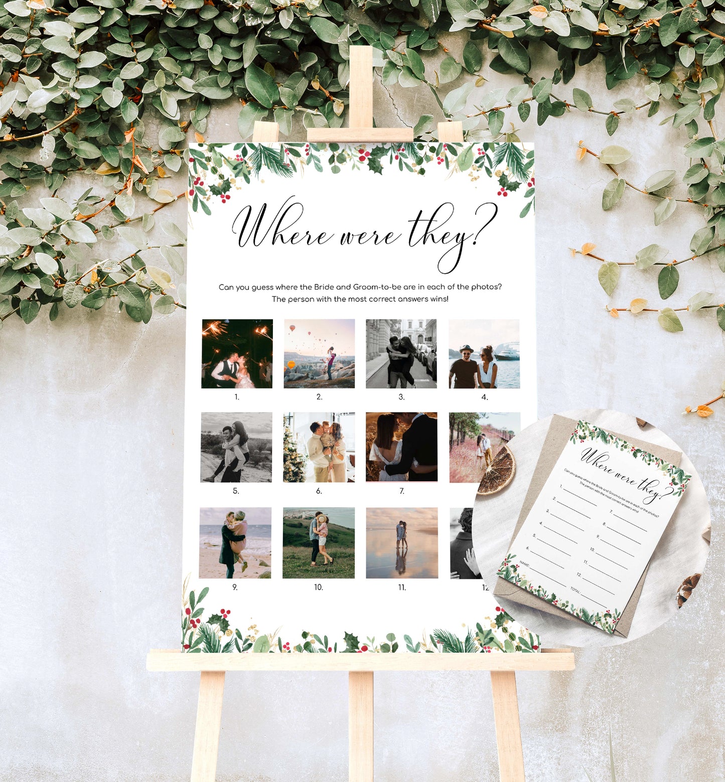 Where Were They Photo Game Poster, Printable Holiday Destination Photo Guessing Game, Christmas Bridal Shower Game, Couples Shower Game, Merriment