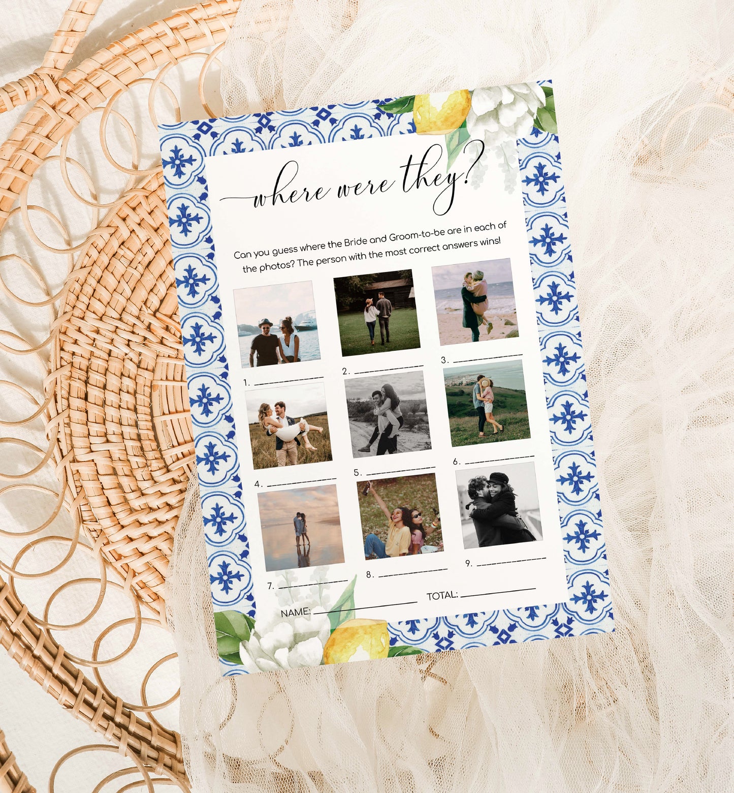 The Med Lemons | Printable Where Were They Photo Bridal Shower Game Template