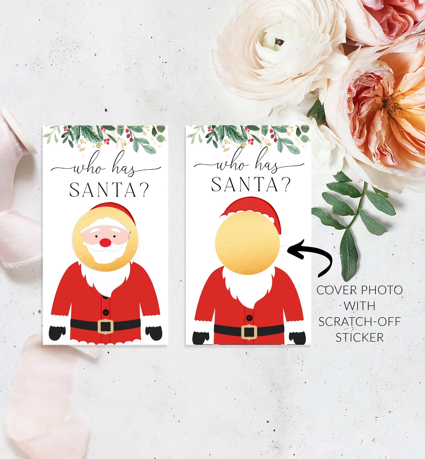Printable Who Has Santa Christmas Game, Scratch-off Find Santa Game, Photo Christmas Game, Family Christmas Game, Funny Christmas Game