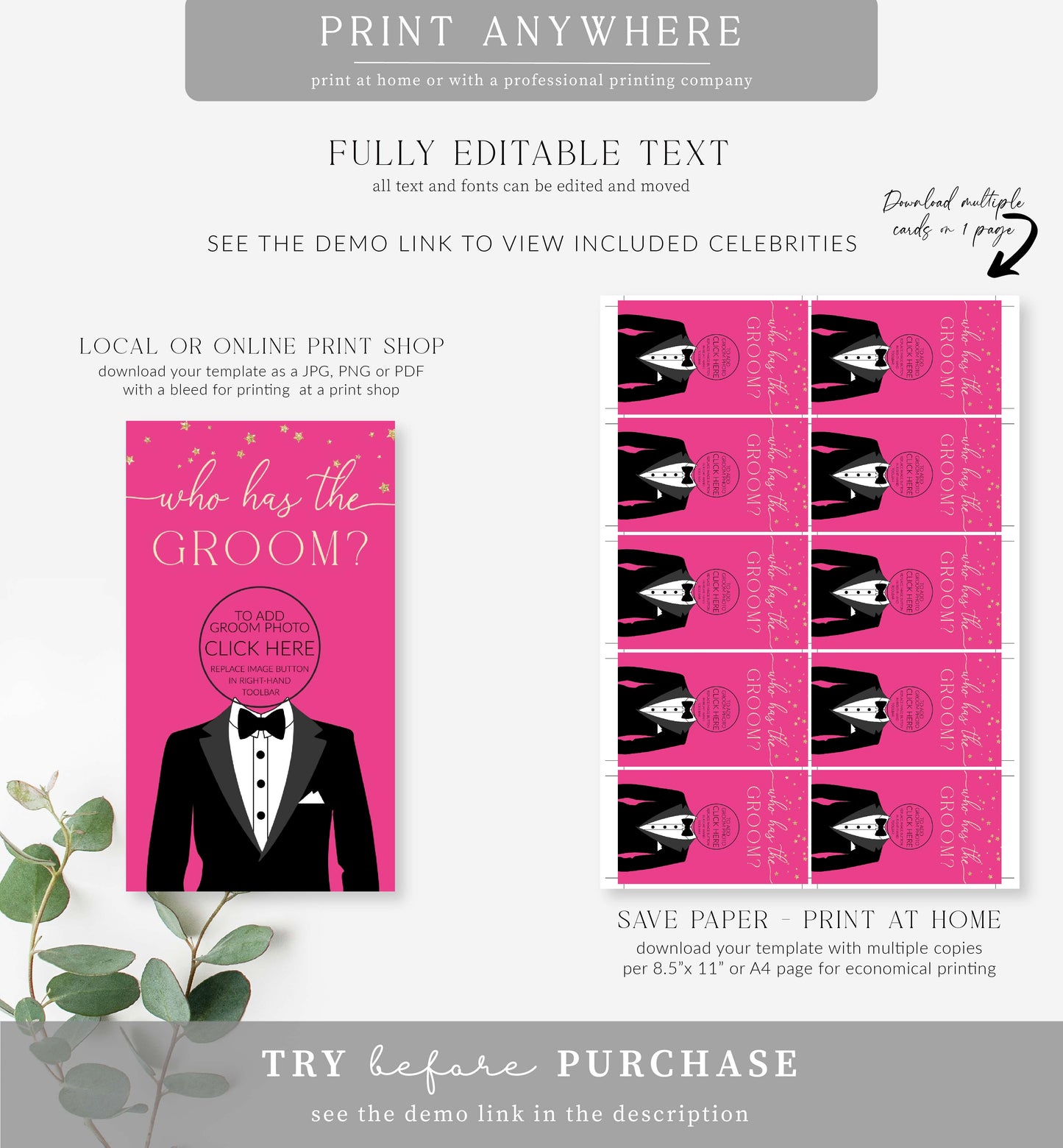 Painty Hot Pink | Printable Who Has The Groom Game Template