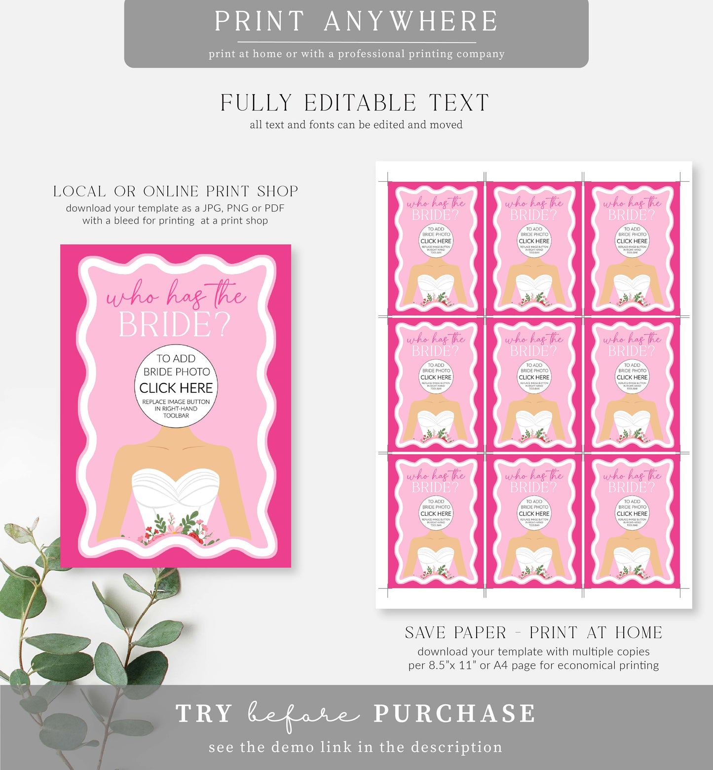 Wave Hot Pink | Printable Who Has The Bride Game Template