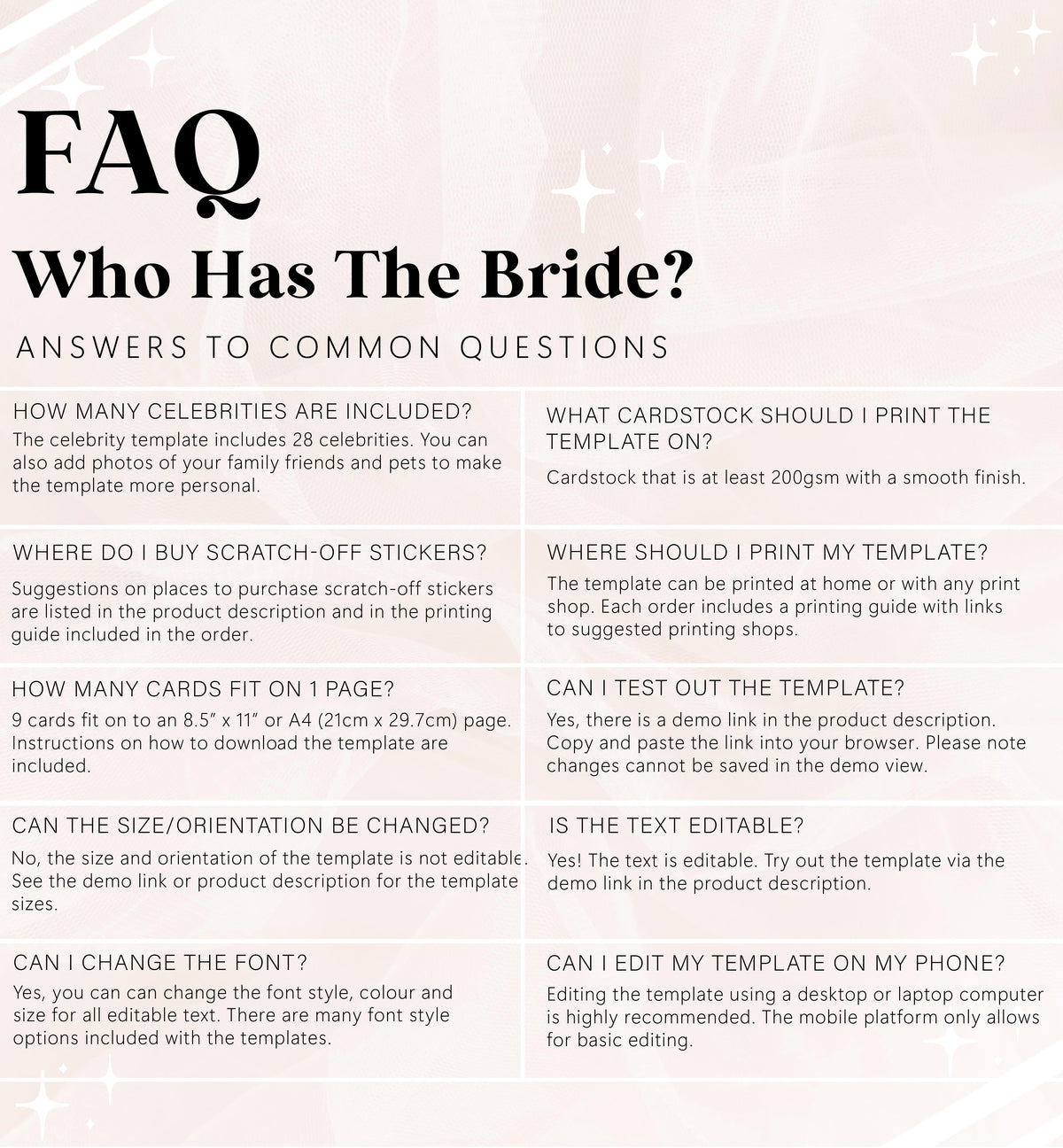 Quinn Script | Printable Who Has The Bride Game Template – Black Bow Studio