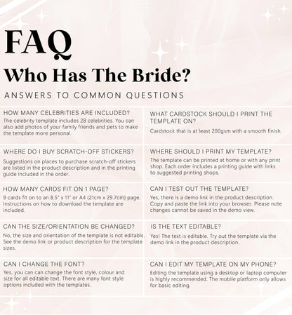 Quinn Script | Printable Who Has The Bride Game Template