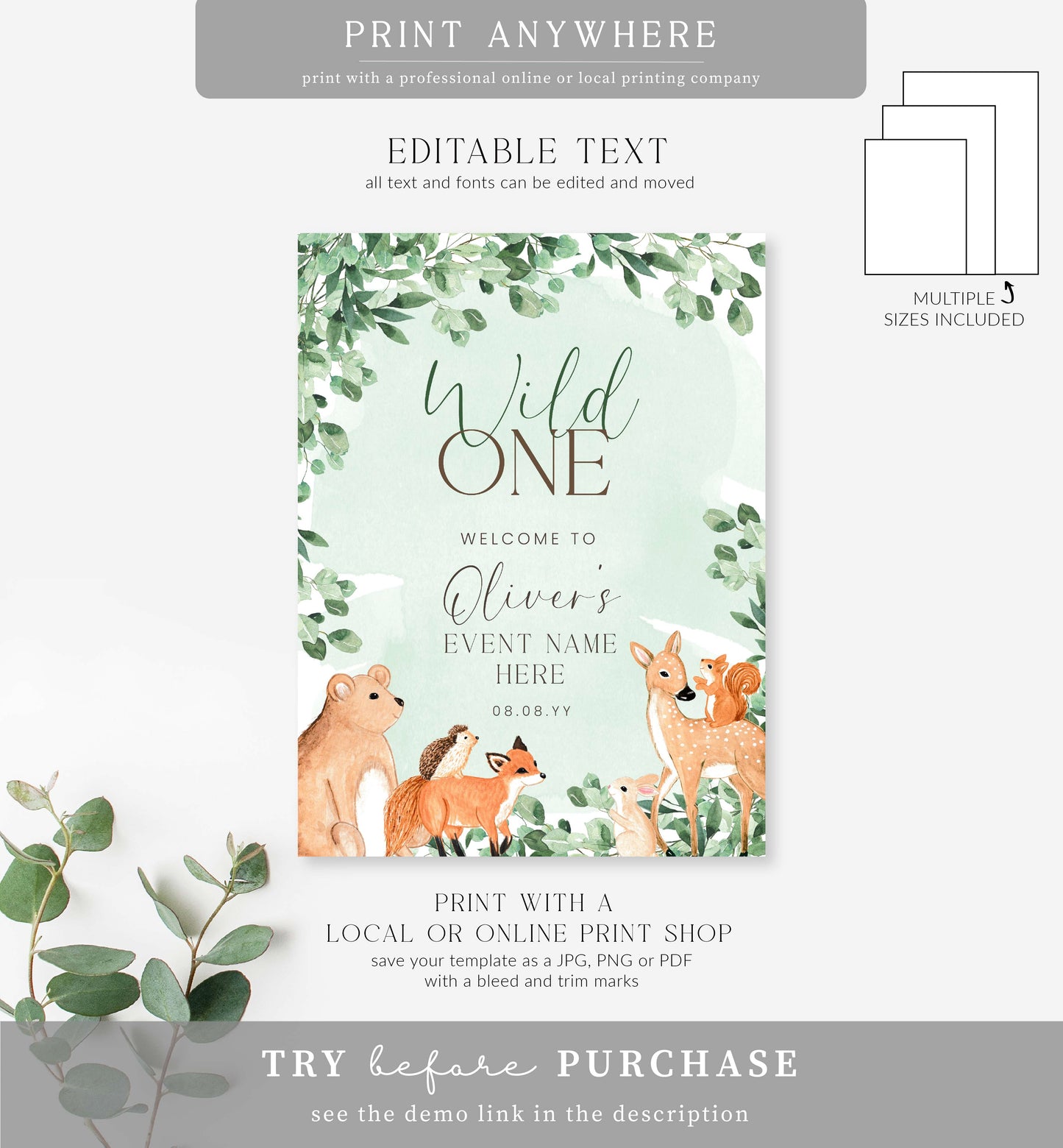 Woodland Animals Green | Printable Welcome Sign
