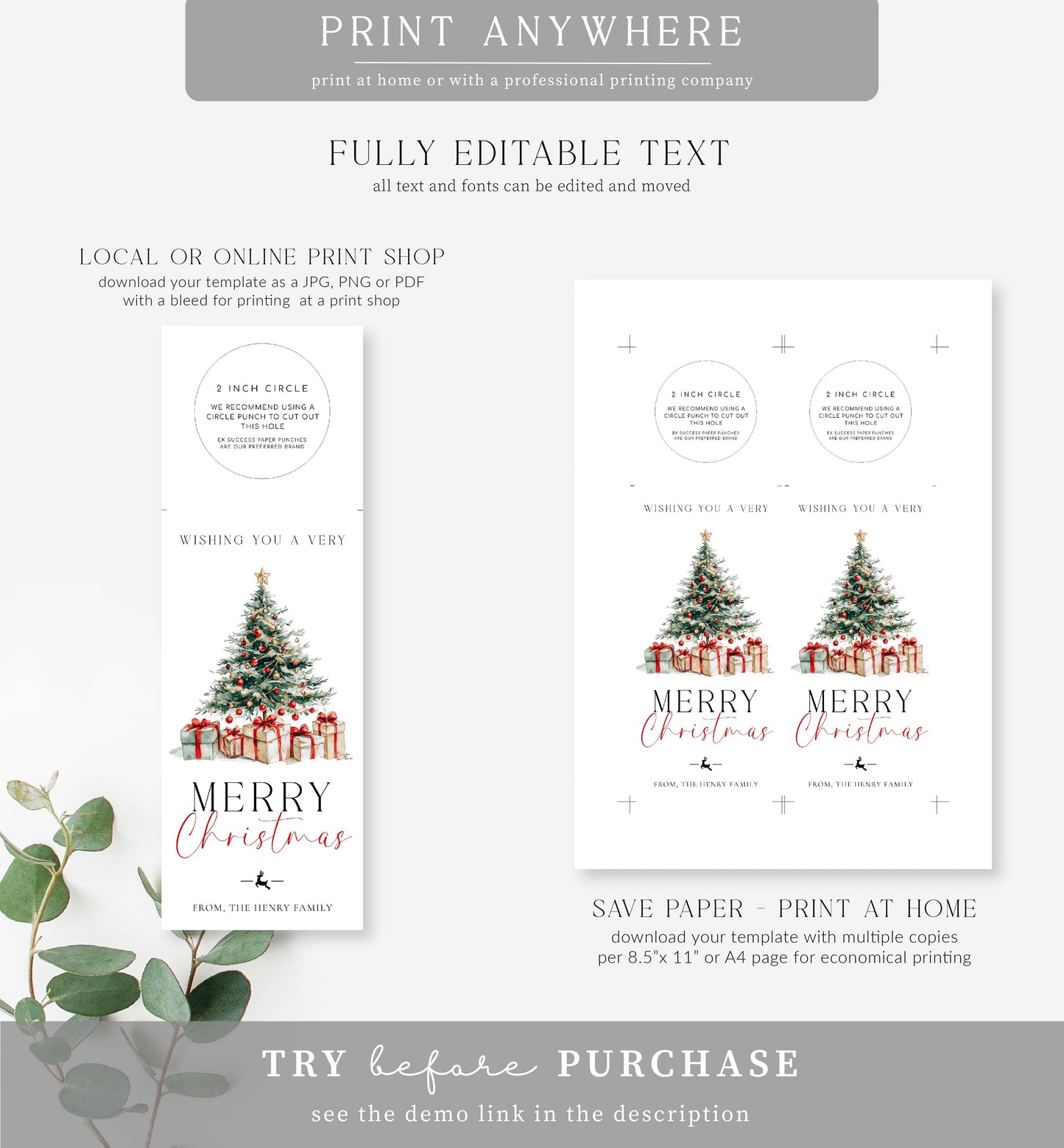 Magical Christmas | Printable Merry Christmas Wine Bottle Bib Gift Tag
