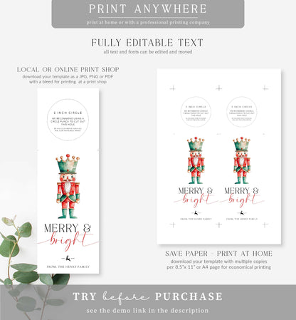 Magical Christmas | Printable Merry and Bright Wine Bottle Bib Gift Tag