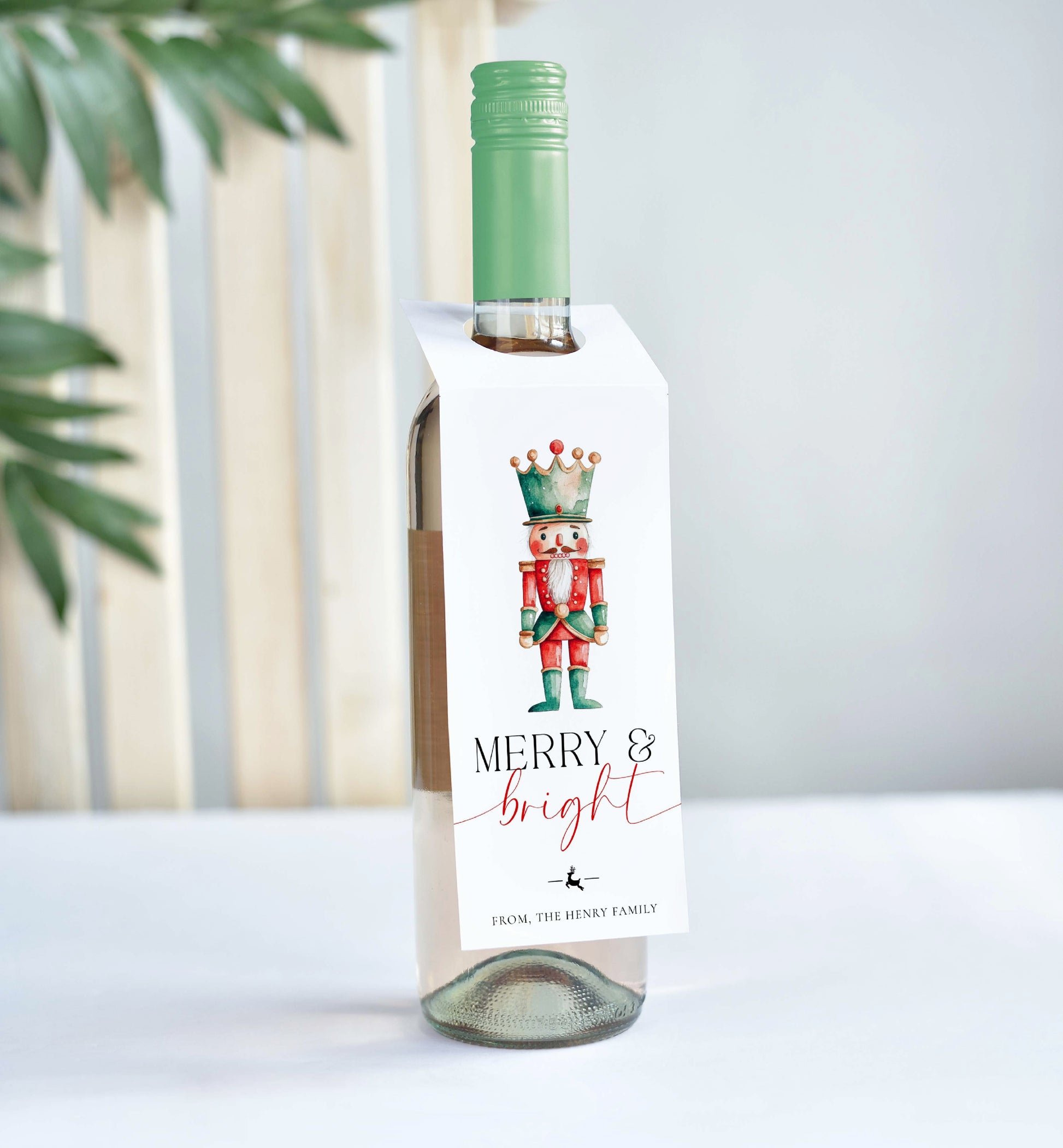 Printable Christmas Wine Bottle Tag, Merry and Bright Wine Bottle Bib, Holiday Wine Gift Tags,  Personalized Christmas Tags, Magical